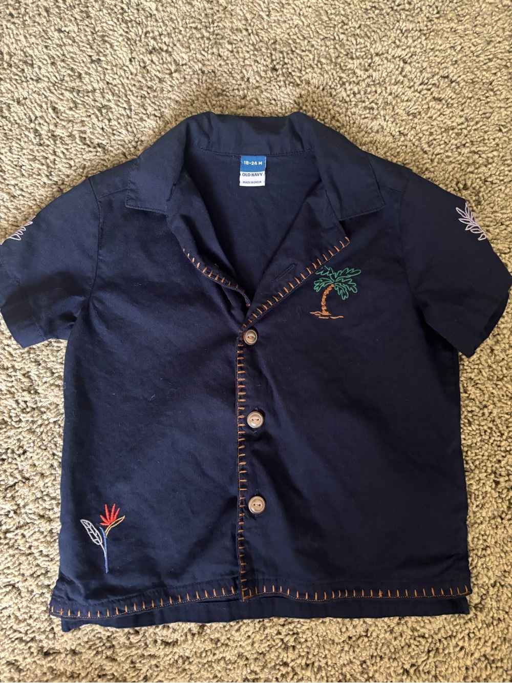 Old Navy Navy Embroidered Palm Button-Up Shirt - 18-24months